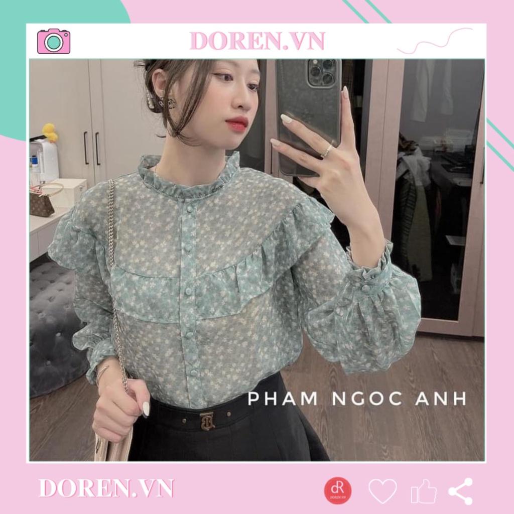 ÁO SƠ MI HOA XANH BÈO VAI KHUY BỌC - DRA0031