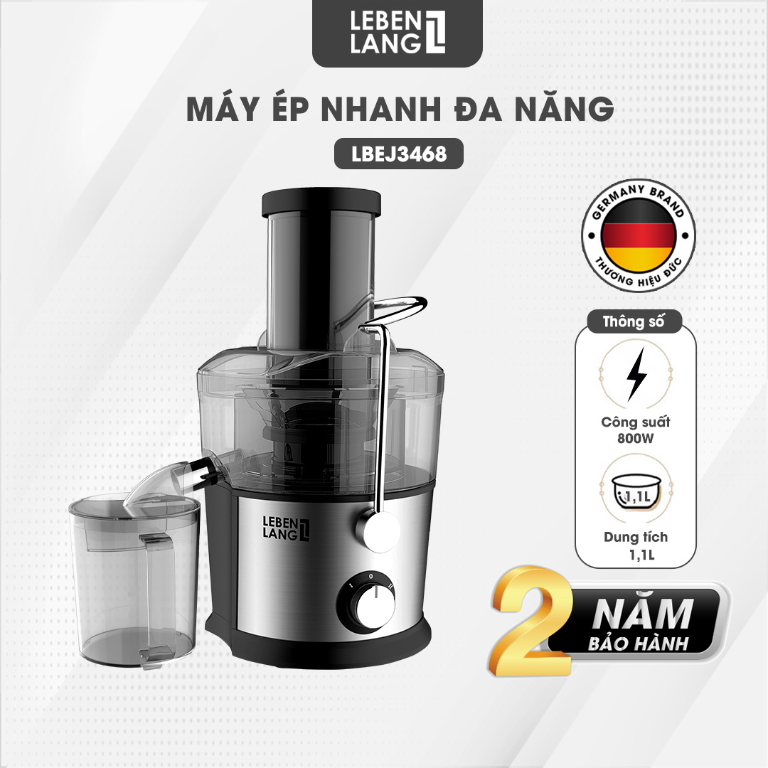 Máy ép trái cây rau củ LEBENLANG công suất cực mạnh 800W, dung tích lớn 1100ml, model LBEJ3468 - hàng chính hãng