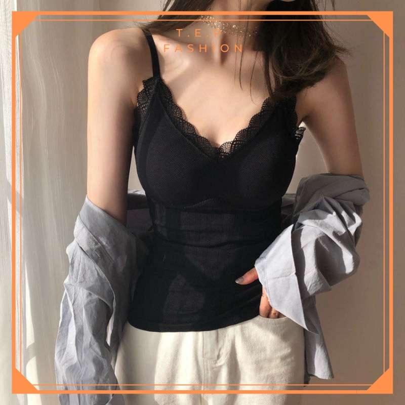 Áo Hai Dây Cotton Viền Ren Sexy - Mút Tháo Rời TEP FASHION A2D-VR02