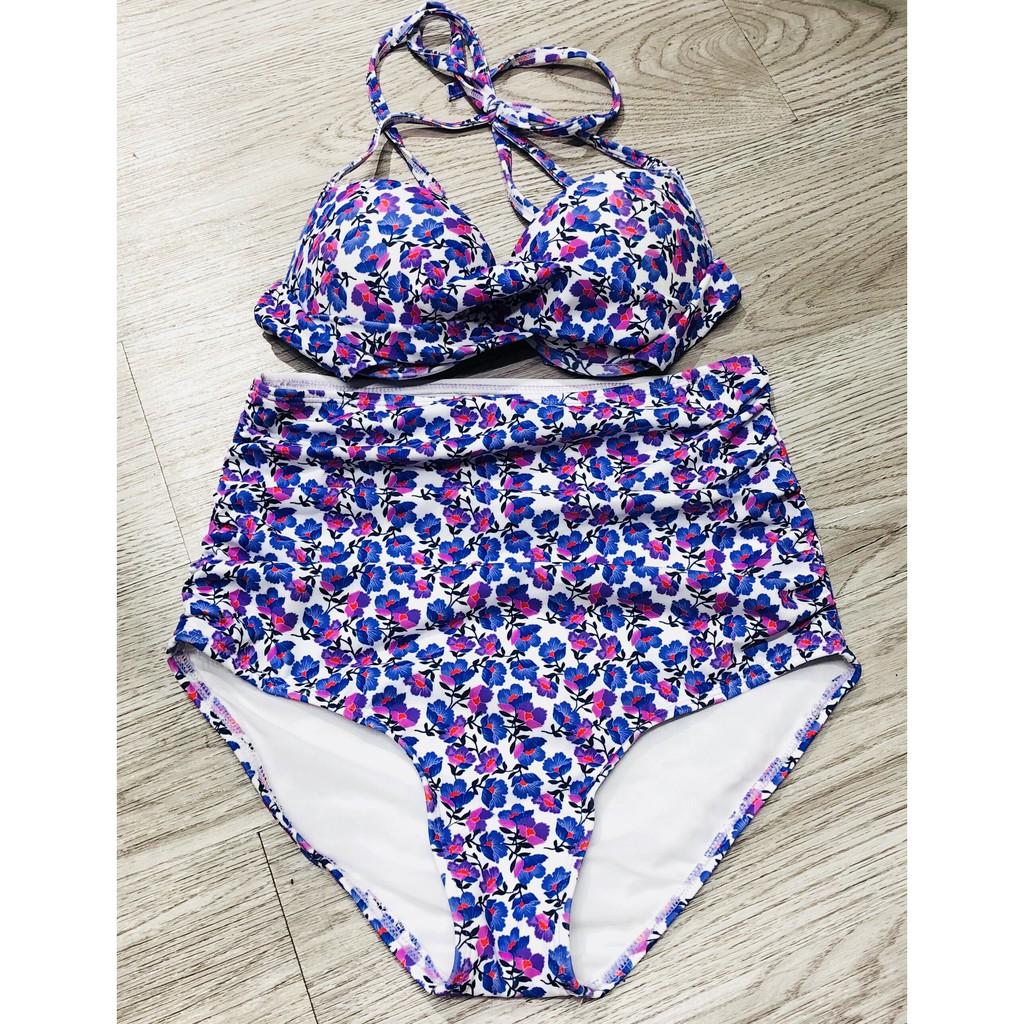 Bikini 2 mảnh áo tắm áo bơi nữ sexy màu hoa tím nhỏ nữ tính