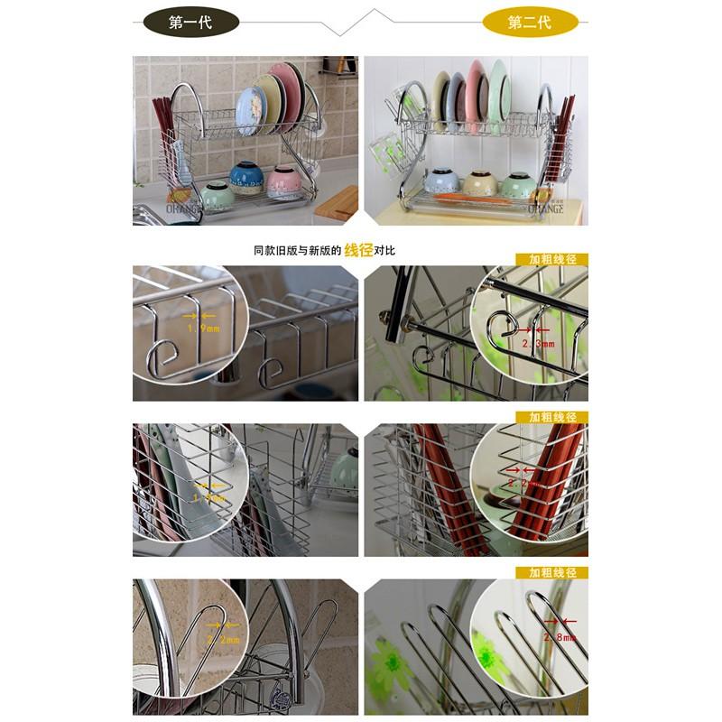 Kệ để bát đĩa 2 tầng bằng inox, giá úp chén đĩa có ống cắm đũa tiện dụng