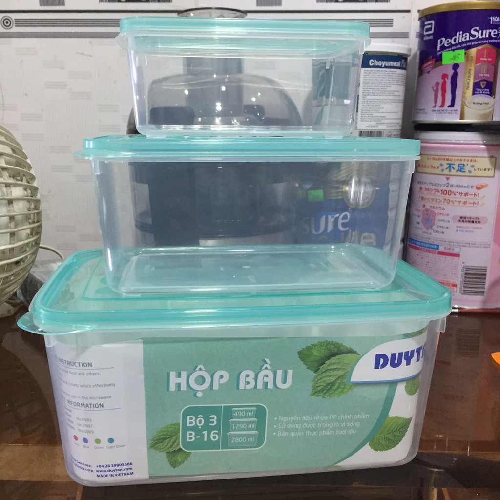 Bộ 3 Hộp nhựa bầu Duy Tân 490ml - 1300ml - 2800ml /Hộp đựng rau củ thực phẩm để tủ lạnh an toàn cho mọi gia đình (Giao màu ngẫu nhiên)