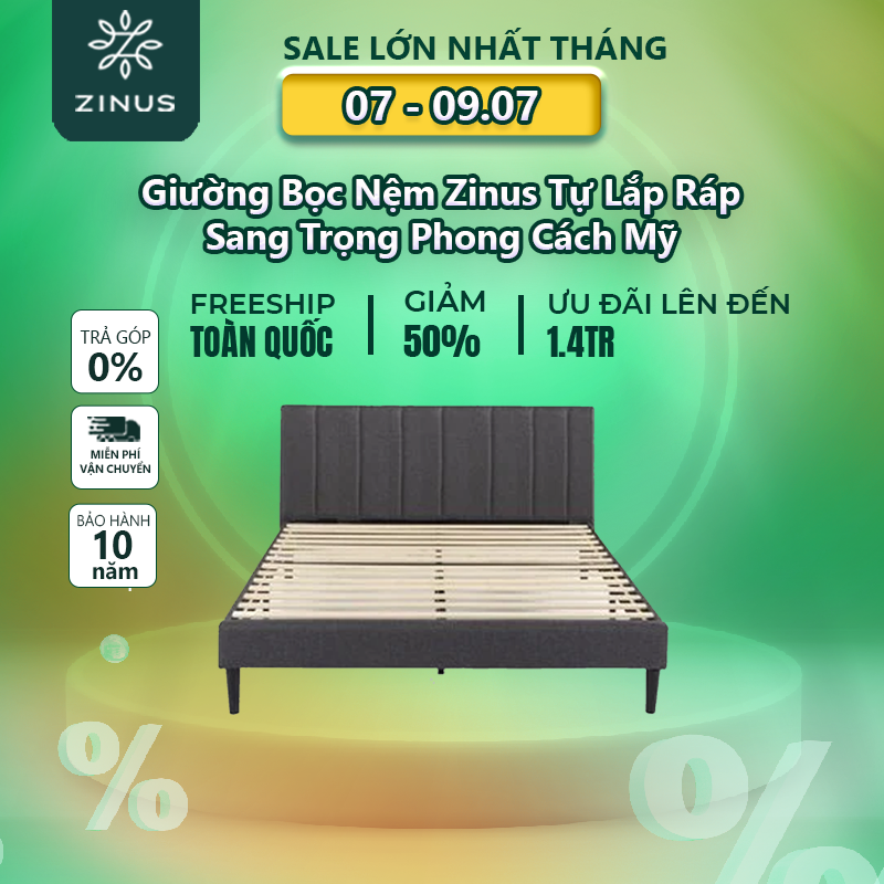 Giường Bọc Nệm Zinus Tự Lắp Ráp Sang Trọng Phong Cách Mỹ - Vertically Cushioned Platform Bed