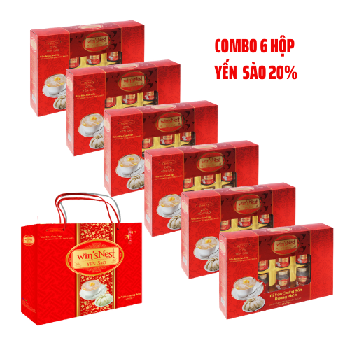 (Thùng Yến Xuân) 06 hộp Yến Sào win'sNest Tổ Yến Chưng Sẵn 20% Đường Phèn (6 Lọ/Hộp) kèm túi xuân