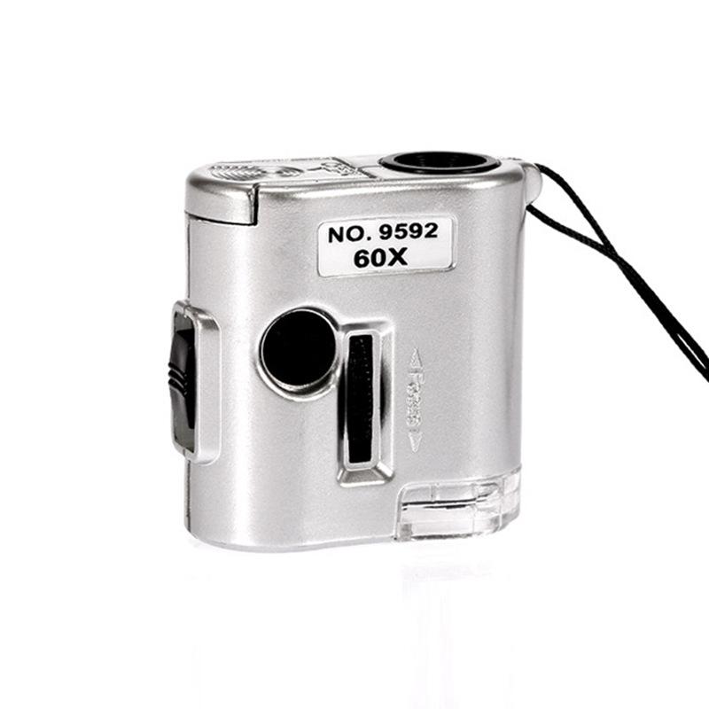 Kính Hiển Vi Mini 60x, Kính Lúp Kính Hiển Vi Bỏ Túi Mini Có Đèn LED Và Kính Lúp Có Đèn UV Phát Hiện  Trang Sức Filatelia
