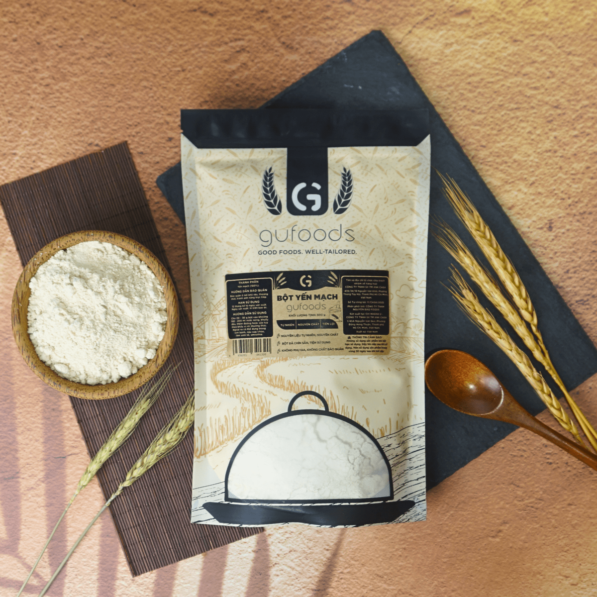 Bột Yến mạch ăn liền GUfoods (túi 500g) - Nguyên liệu nhập khẩu, Bột đã chín, Giàu chất xơ &amp; protein thực vật, Tốt cho sức khoẻ, Ăn kiêng, Healthy, Tập gym, Eat clean
