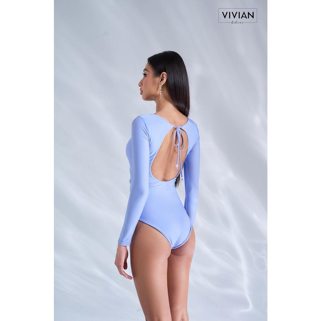 Đồ bơi nữ cao cấp  dạng một mảnh tay dài, thân áo cutout gợi cảm - Xanh da trời - VS191_BU