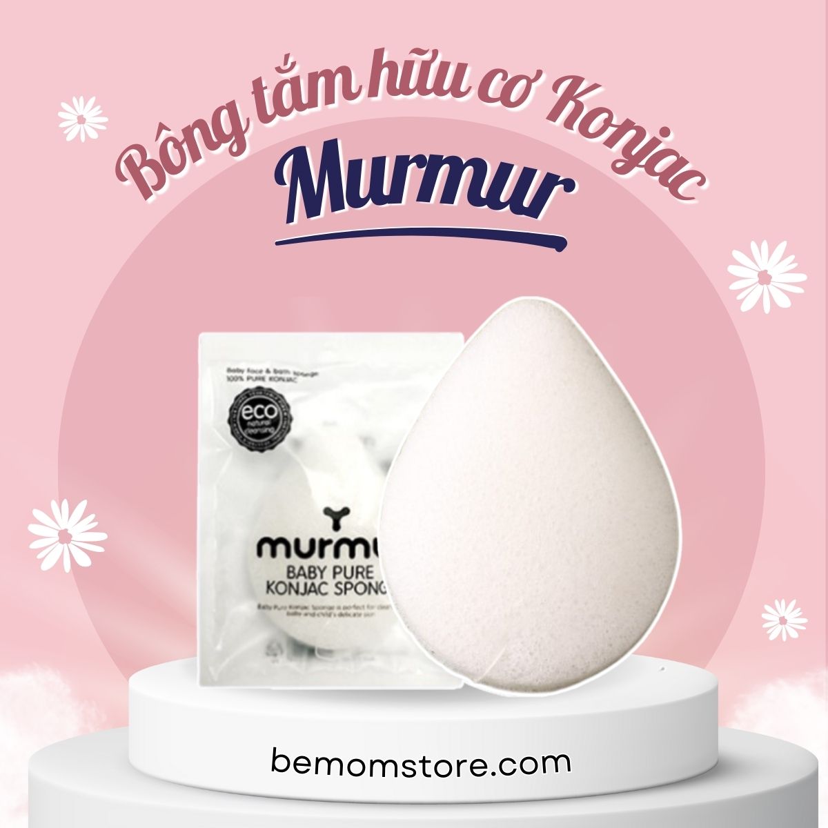 Bông tắm bọt biển hữu cơ konjac Murmur tinh khiết siêu mềm cho bé sơ sinh