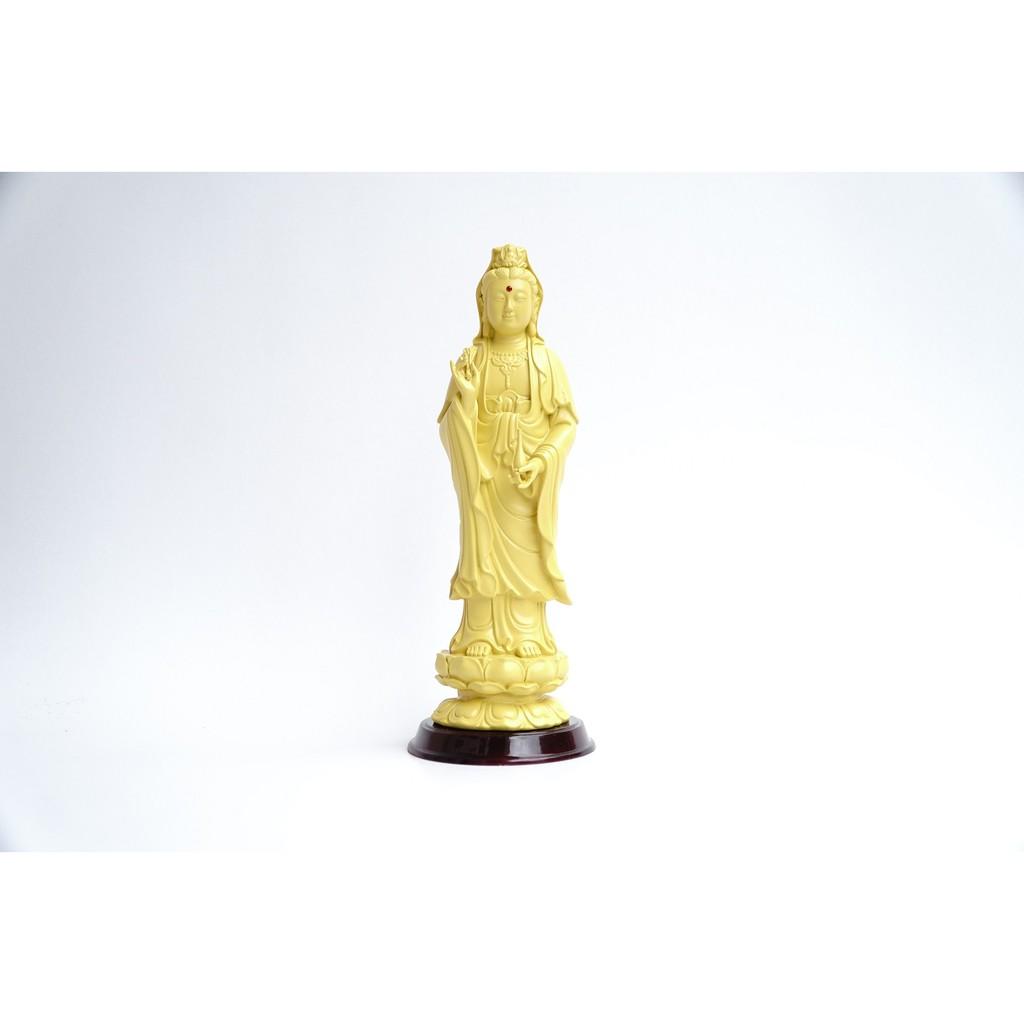 Tượng Phật Bà Quan Thế Âm Bồ Tát đứng vàng đất - Cao 25cm