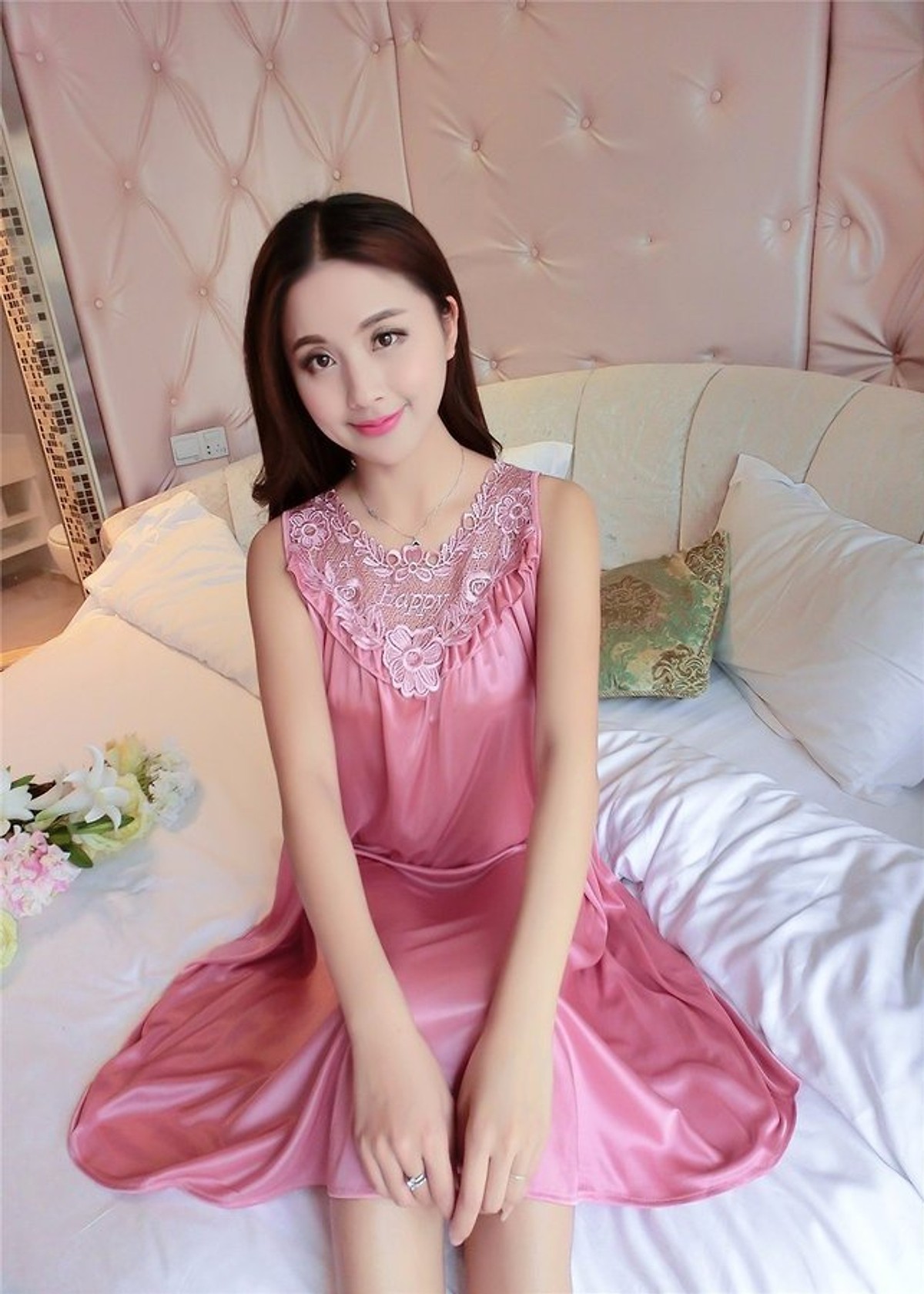 Đầm ngủ lụa cao cấp 2019 _ DN031902