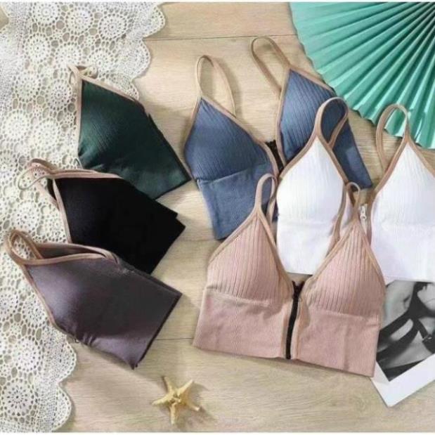 Áo 2 dây nữ, áo bra nữ cotton gân tăm nâng ngực kéo khóa tôn dáng free size dưới 60kg