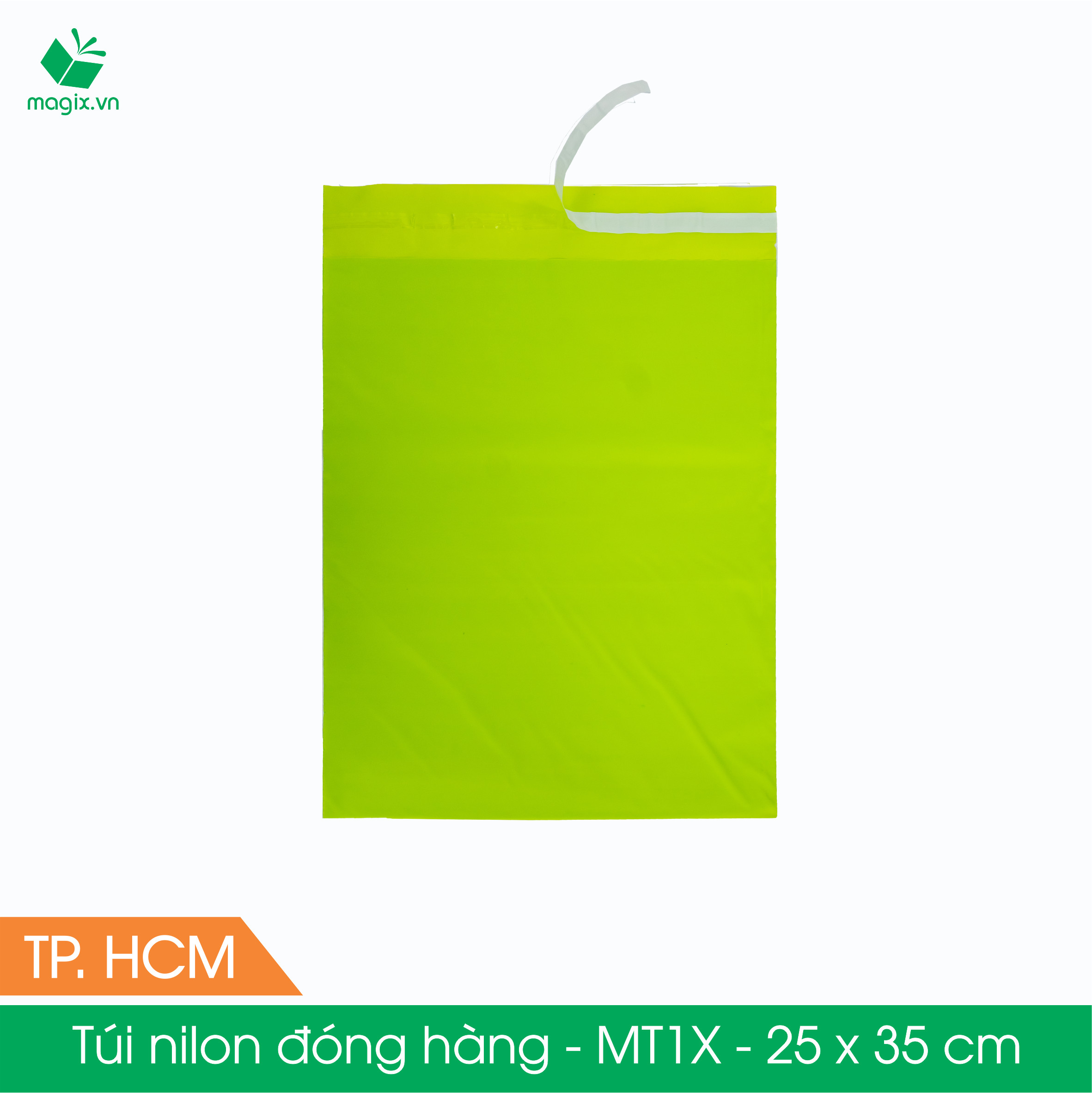 MT1X - 25x35 cm - Túi nilon gói hàng - 300 túi niêm phong đóng hàng màu xanh lá mạ