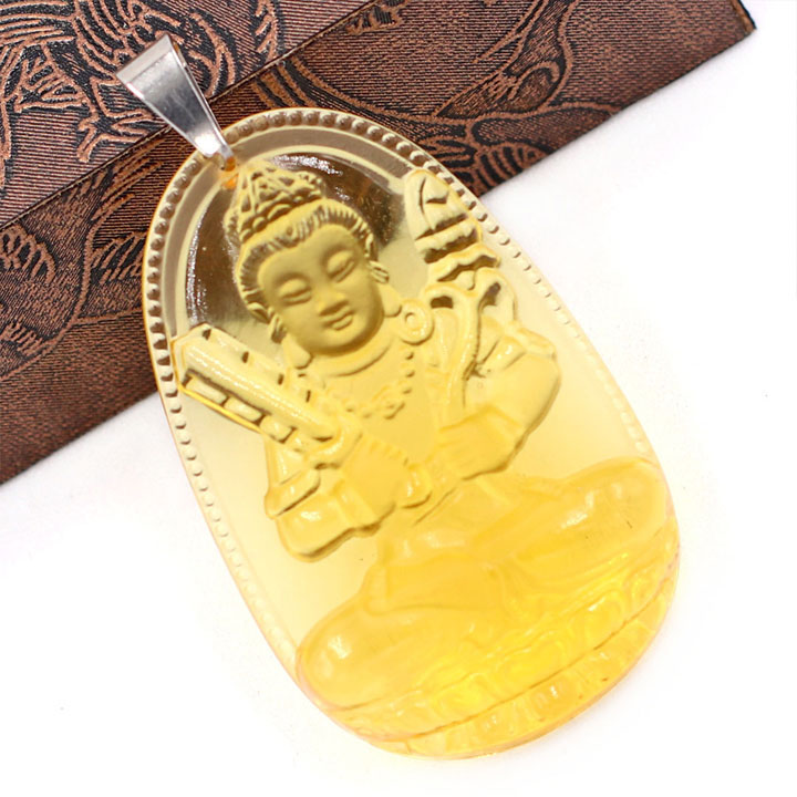 Mặt Dây Chuyền Phật Hư Không Tạng Bồ Tát Đá Pha Lê Vàng Size Nhỏ 3.6cm & Size Lớn 5cm- Tặng Kèm Móc Inox - Phong Thủy 868 - May Mắn - Bình An