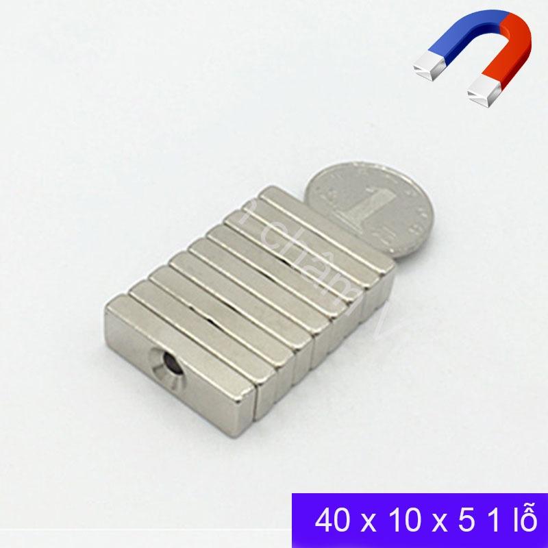 Nam châm đất hiếm 40x10x5 lỗ 5 , nam châm vĩnh cửu siêu từ tính
