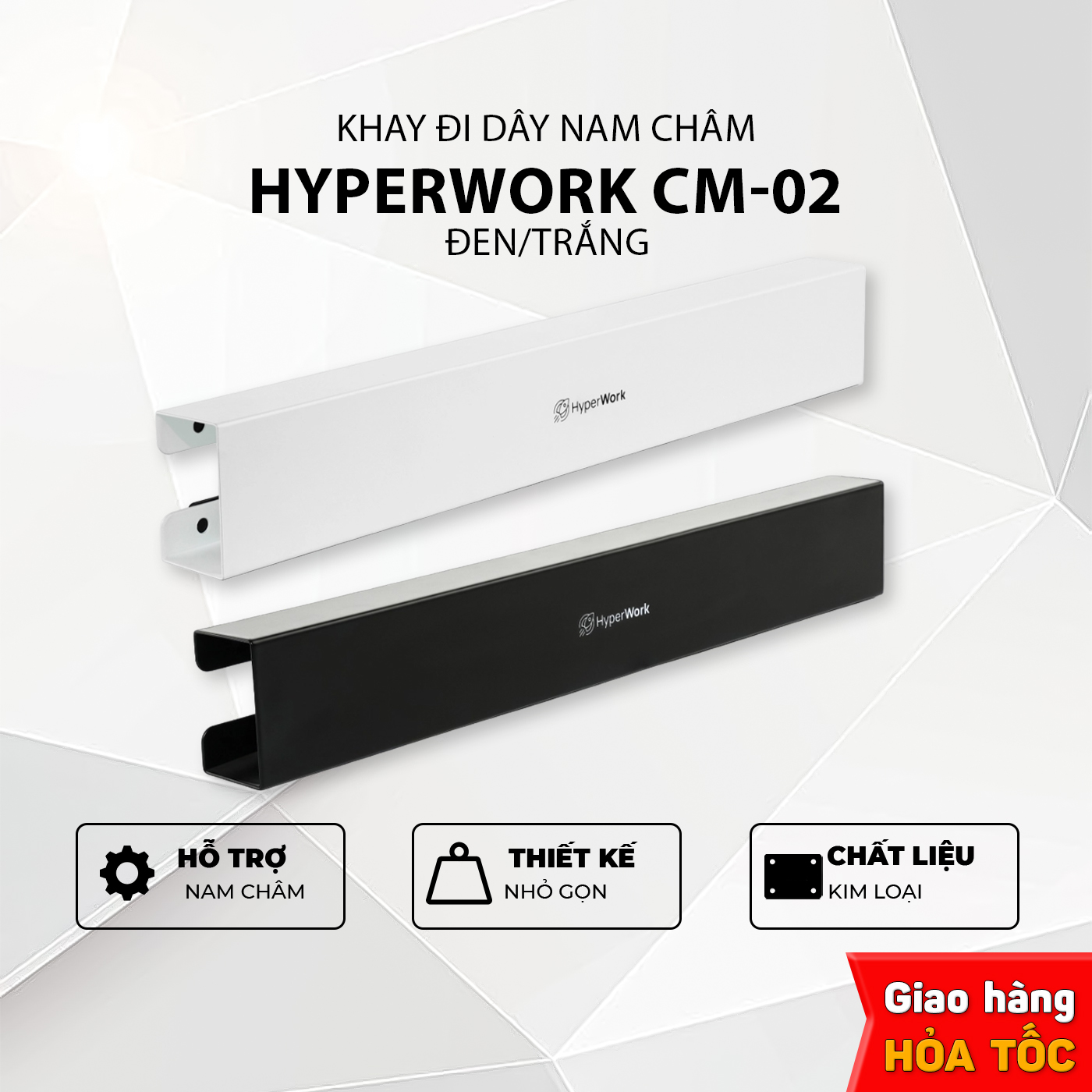 Khay đi dây nam châm HyperWork CM-02 - Giúp giấu dây gọn gàng - Thiết kế nam châm thông minh phù hợp mọi loại bàn - Hàng Chính Hãng