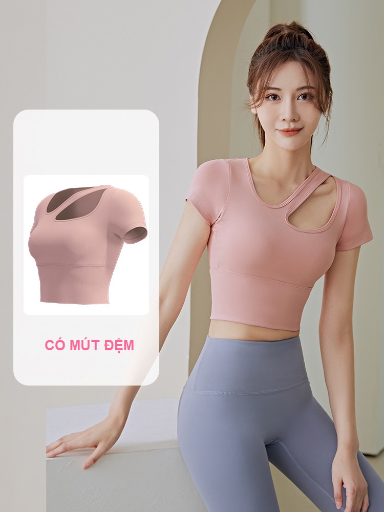 Bộ quần áo tập gym, yoga, aerobic Linda, Đồ tập gym 2 món, áo croptop ngắn tay có mút đệm và quần dài ôm body, tôn dáng