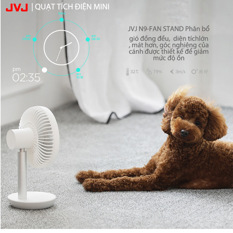 Quạt mát mini tích điện JVJ N9-FAN STAND để bàn 4 chế độ, tiếng êm - Hàng Chính Hãng