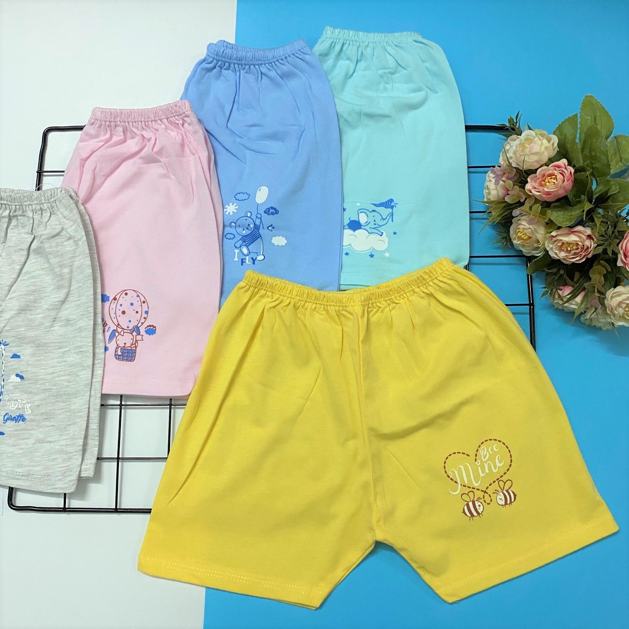 COMBO 5 Quần sơ sinh cotton THT-FR GGY | Quần Đùi Màu | Size 1 - 5 cho bé sơ sinh - 12 kg| Chất vải thun cotton 100% xịn, đẹp, mềm, họa tiết xinh | Hàng Việt Nam | Quần áo sơ sinh