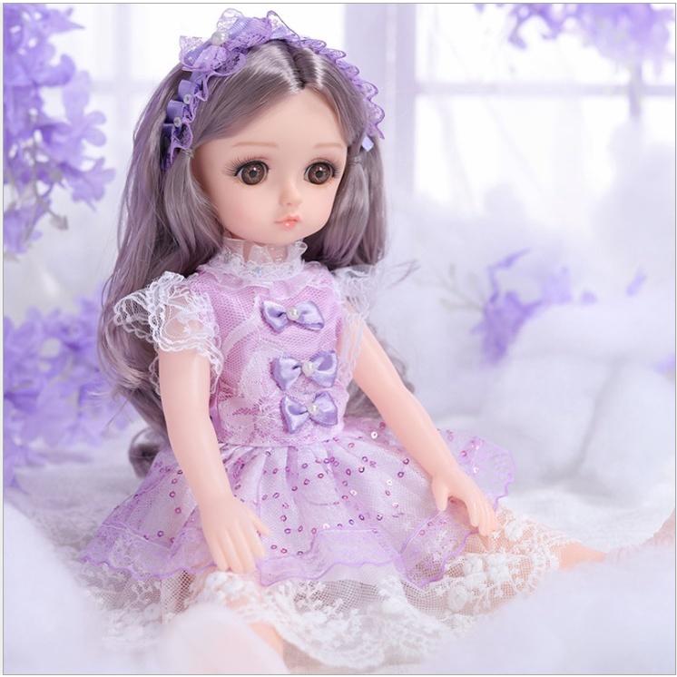 Búp Bê Doll 3D Mắt Ngọc Biết Hát , Phát Nhạc 160 Âm Thanh Kèm Phụ Kiện (Tím)