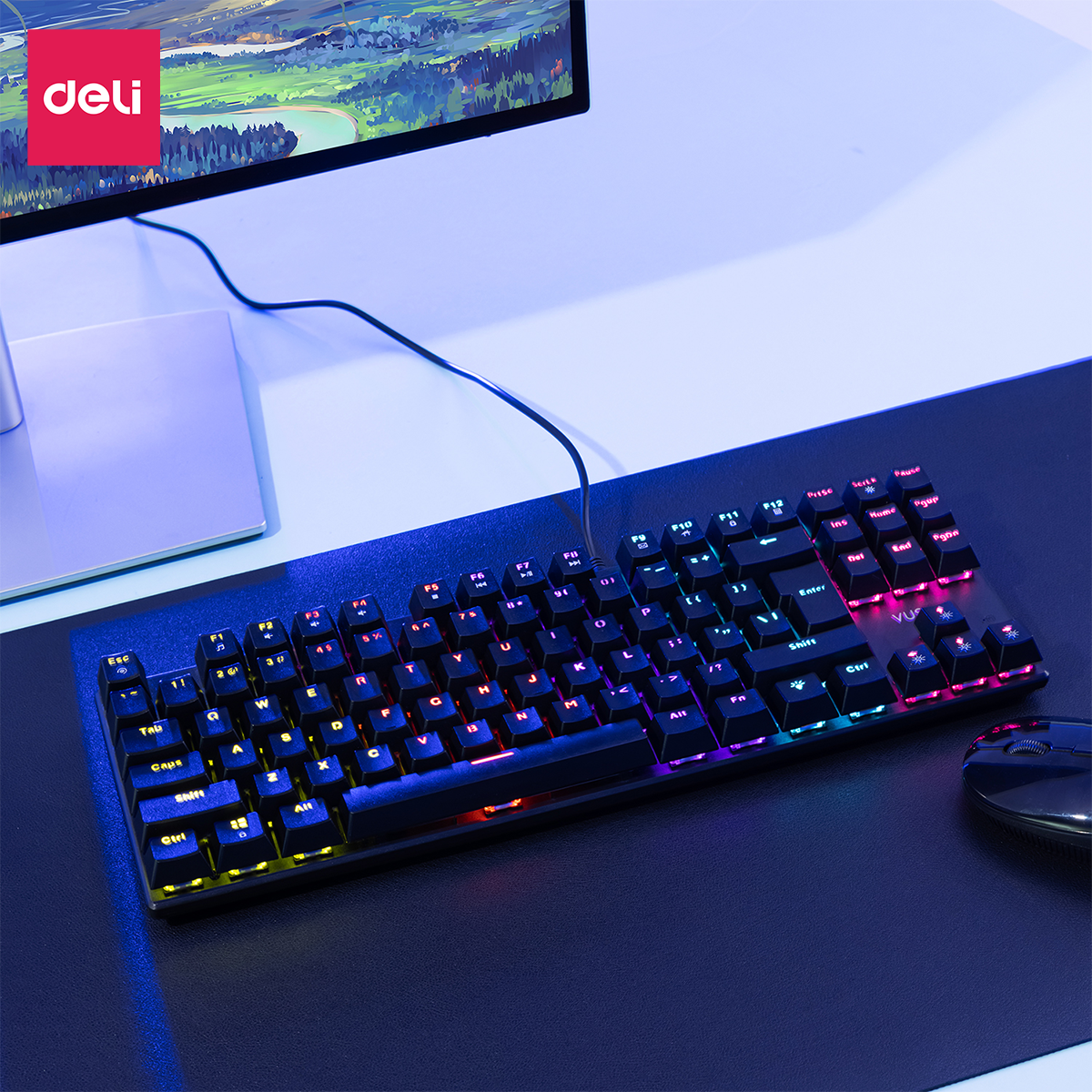 Bàn Phím Cơ Gaming Deli VS788 PRO LED RGB Chế Độ Nháy Cực Đẹp Khác Nhau, Phím Cơ Gõ Siêu Đã, Thiết Kế Nhỏ Gọn Tương Thích Với Laptop, PC, Máy Tính, Kiểu Dáng Gamer Game Thủ eSport Bàn Phím Văn Phòng - Hàng Chính Hãng 