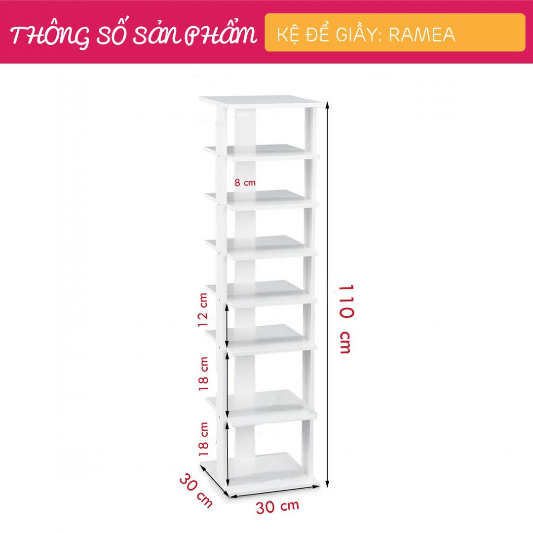 Kệ để giầy gỗ hiện đại SMLIFE Ramea | Gỗ MDF dày 17mm chống ẩm | D30xR30xC110cm