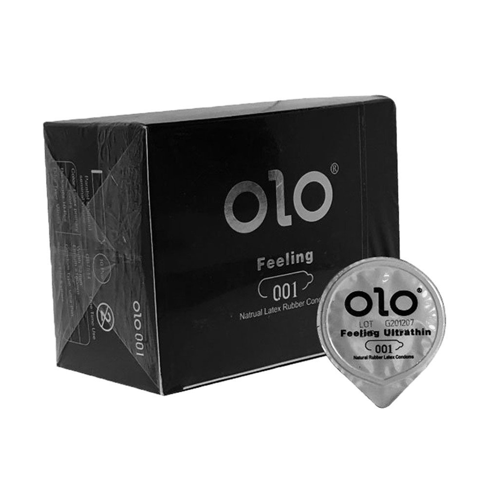 [Hộp 10 cái] Bao cao su OLO 0.01 Đen - Siêu mỏng, hương vani kèm 1 chiếc BCS Gun Super Thin