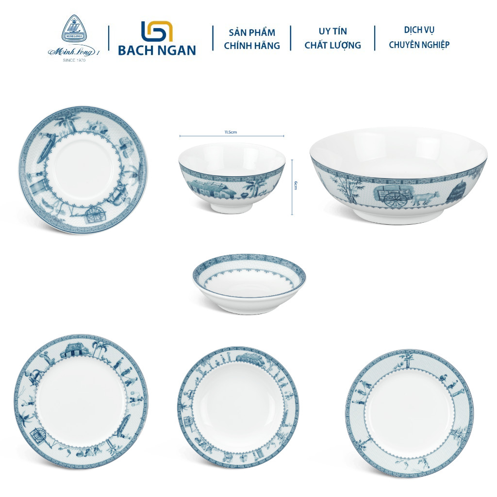 Bộ chén dĩa sứ Minh Long 6 người  - 24 sản phẩm - Jasmine Thôn Dã - dùng cho gia đình, sứ đẹp cao cấp dùng đãi khách