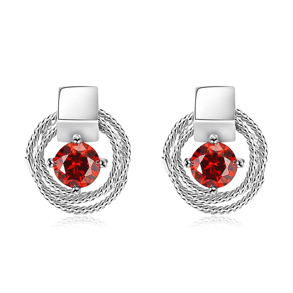 Vintage White Gold Round Red Zircon Fashion