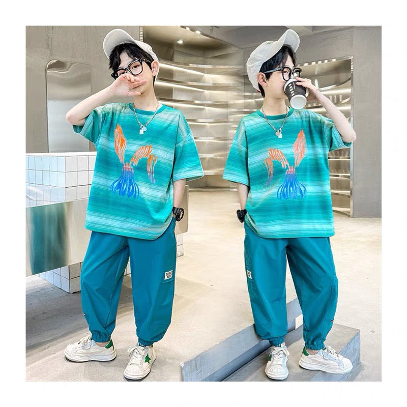 Set thể thao bé trai hip hop cá tính áo in màu loang phối quần jogger thun cotton cao cấp co dãn mềm mịn cho bé 9- 52kg