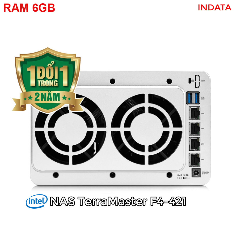 Bộ lưu trữ mạng NAS TerraMaster F4-421, Intel Quad-core CPU 1.5GHz, 6GB RAM, LAN 4x 1GbE, 4 khay ổ cứng RAID 0,1,5,6,10,JBOD,Single - Hàng chính hãng