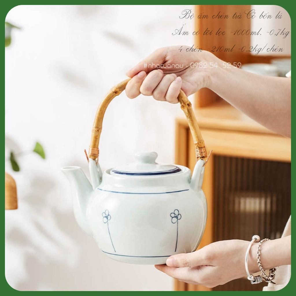 Bộ ấm chèn bình trà sứ - CỎ BỐN LÁ - thanh lịch thích hợp thưởng trà, quà, tân gia, doanh nghiệp sẵn có tại nhà của Nâu