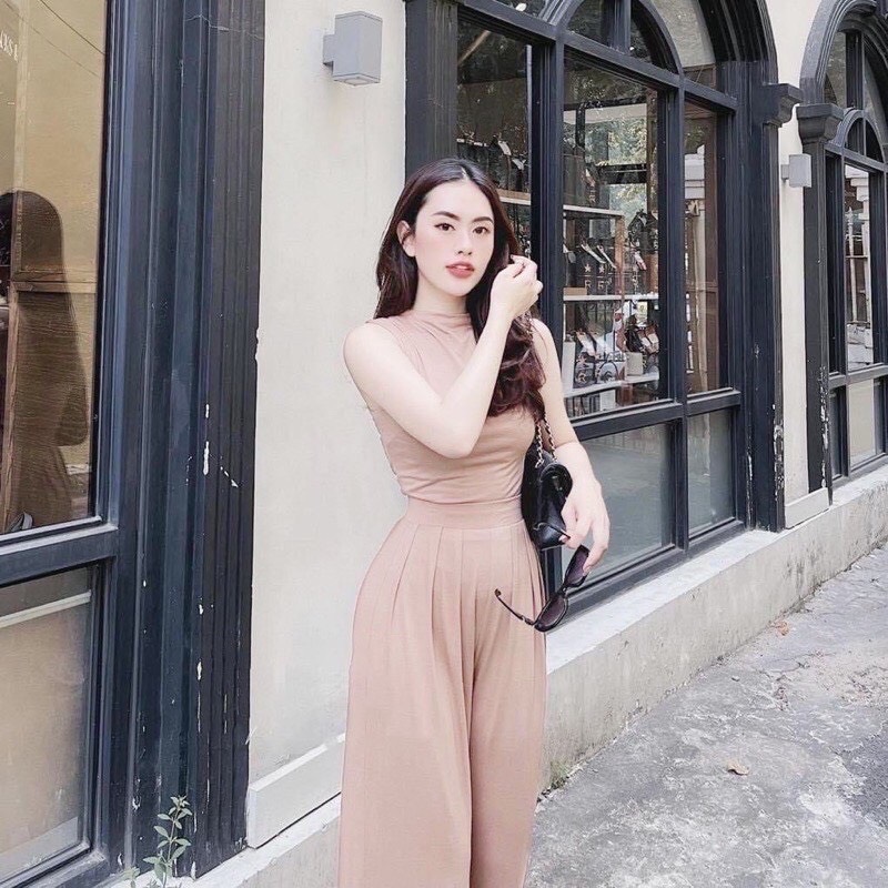 Set áo sát nách quần ống suông dáng dài tông dáng tiểu thư sang chảnh