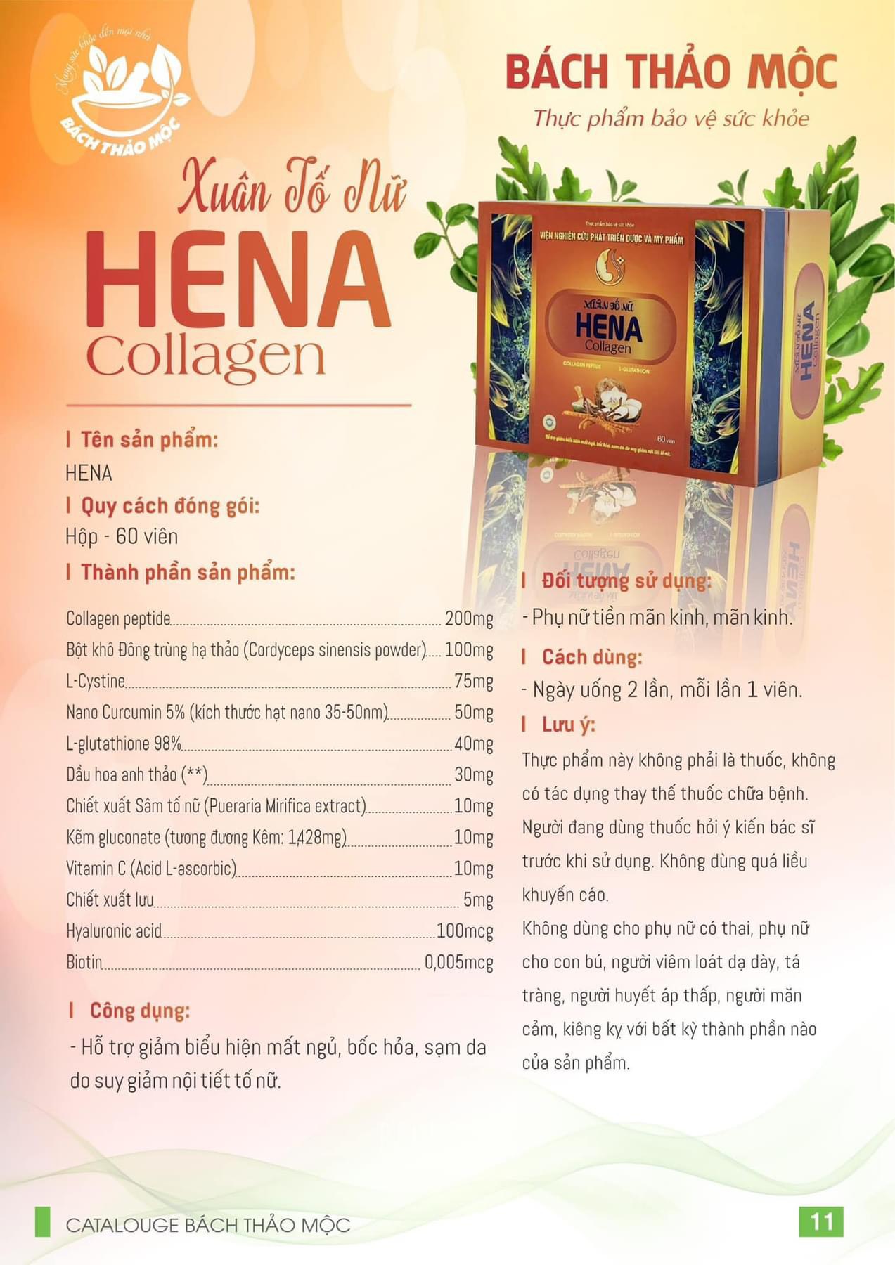 Xuân Tố Nữ HeNa Collagen. Hộp 2 Lọ 60 Viên. Cải Thiện Nội Tiết Tố, Bốc Hỏa Trắng Da Và Giảm Nám Tàn Nhang.