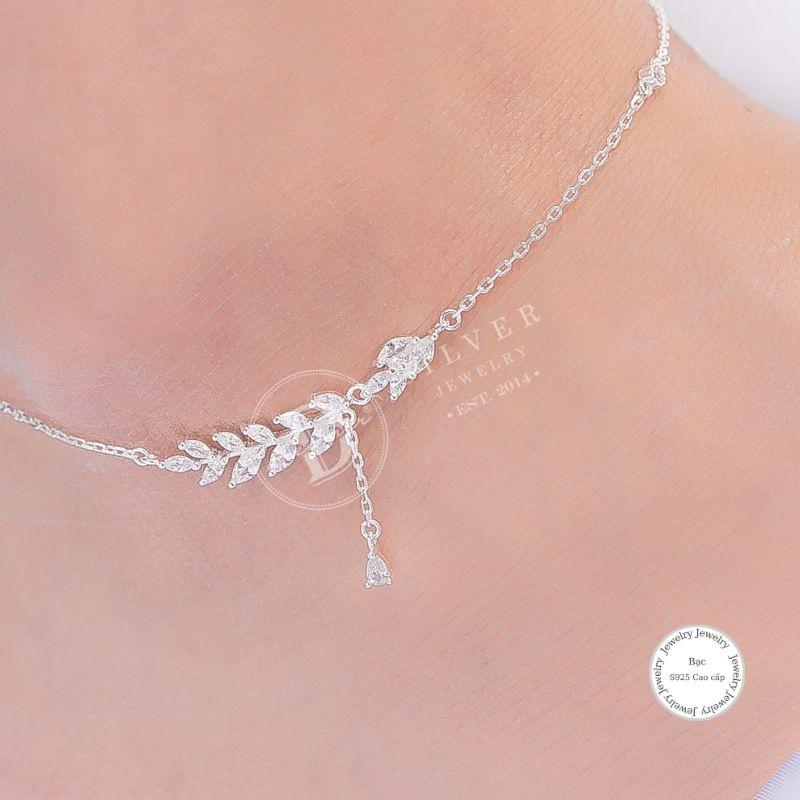 Lắc chân lá bạc đính đá cao cấp YN JEWELRY SL