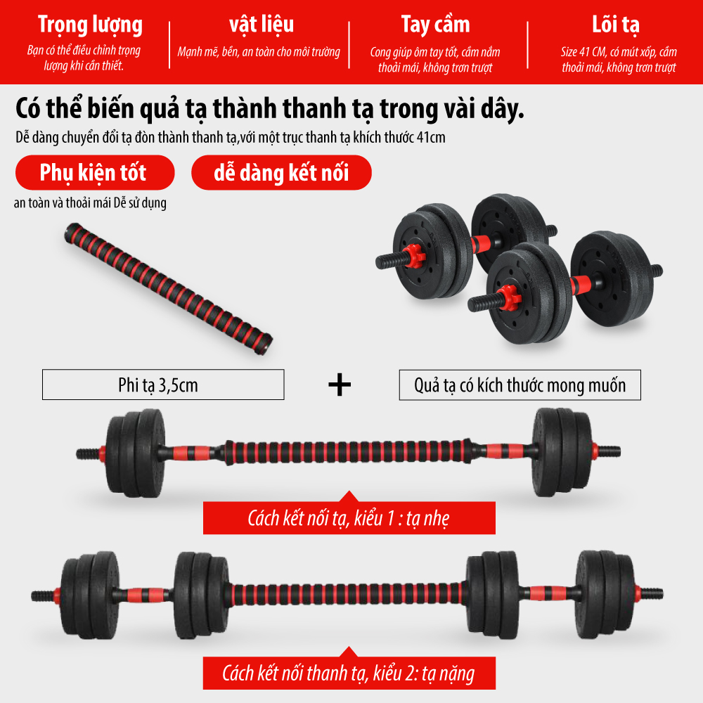 BỘ 40KG TẠ BG MIẾNG NHỰA ĐEN CAO CẤP ĐA NĂNG