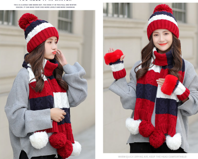 sét mũ len nữ kèm khăn và găng tay phong cách Hàn mới, nón len nữ kèm khăn cao cấp