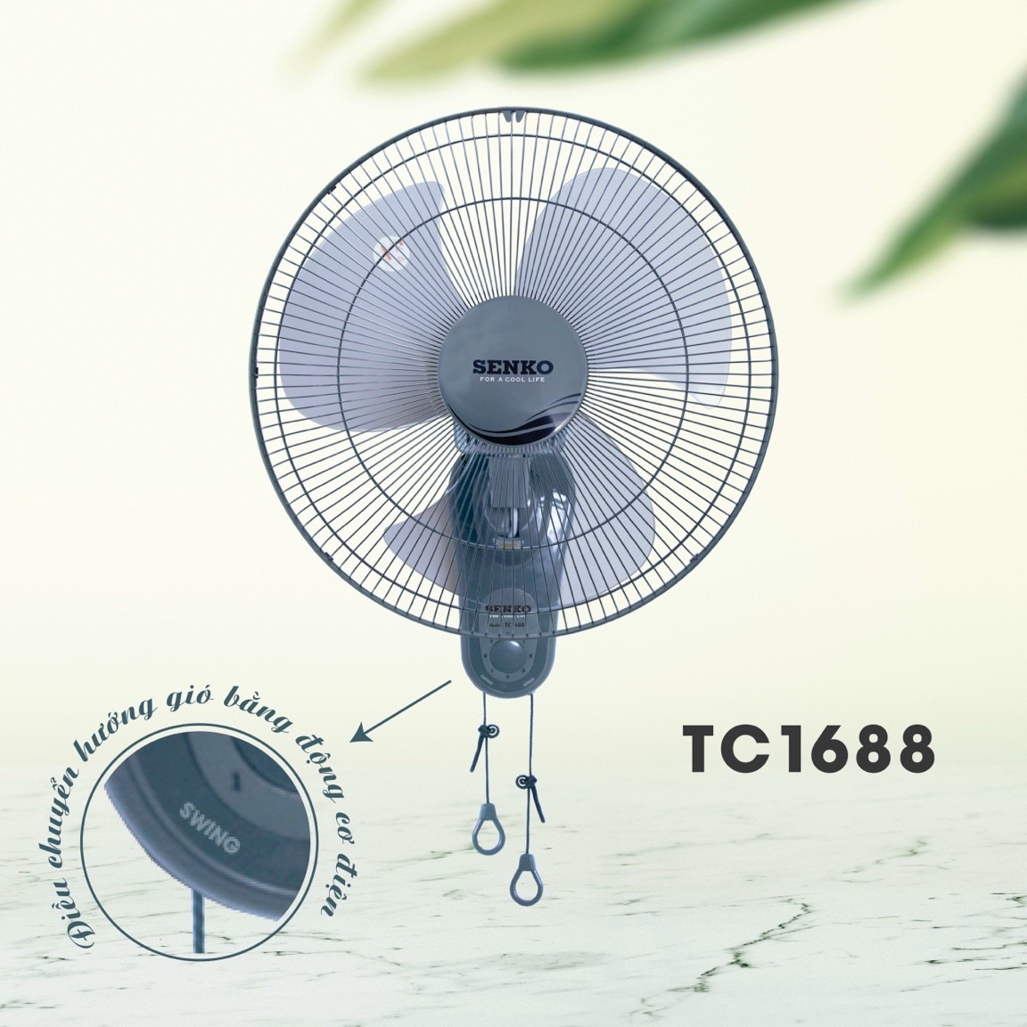 Quạt treo tường 2 dây giật Senko TC1688 màu ngẫu nhiên - Hàng Chính Hãng