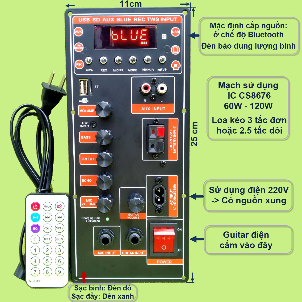 Mạch loa kéo CS8676 có nguồn xung cho loa kéo 3 tấc đơn hoặc 2.5 tấc đôi