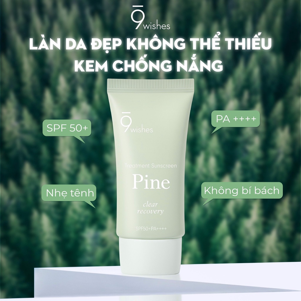 Kem Chống Nắng Mỏng Nhẹ, Kiềm Dầu 9 Wishes Pine Lightweight Suncreen SPF50+ PA++++ 50ml