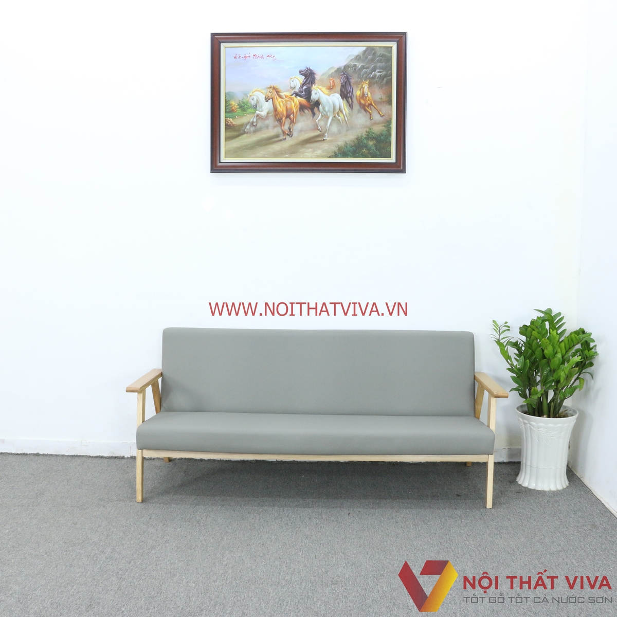 Bộ Sofa Văng Góc Chữ L Gỗ Sồi Nga Bọc Nệm Xám Đơn Giản Hiện Đại Giá Rẻ