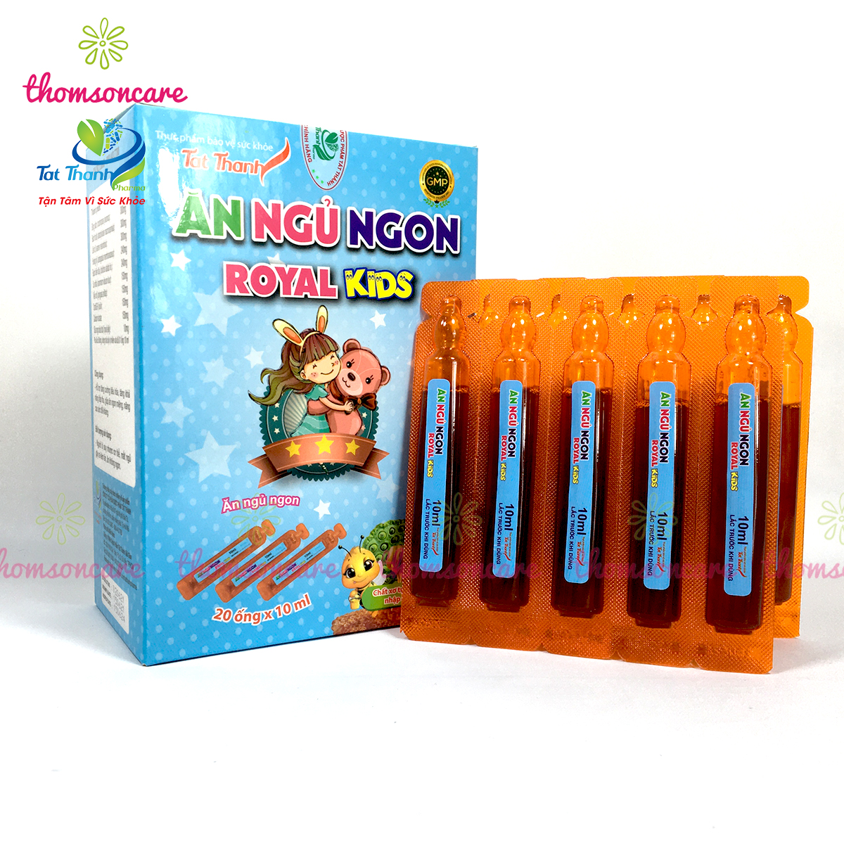 Ăn ngủ ngon Royal Kids - Hộp 20 ống siro giúp giảm mồ hôi trộm, bé ngonn miệng, sâu giấc hơn - Từ đẳng sâm, sữa ong chúa và chất xơ Inulin