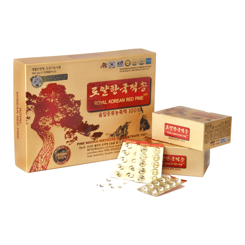 Tinh dầu thông đỏ Hàn Quốc Royal Korean Red Pine - 450mg x 120 viên nang, hỗ trợ giảm mỡ máu, tiểu đường, phòng đột quỵ