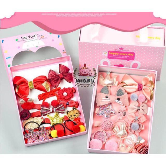 SET Hộp cột kẹp tóc cho bé gái 16 món Siêu đáng yêu Hộp quà cho bé yêu Nana Shop Momny Baby