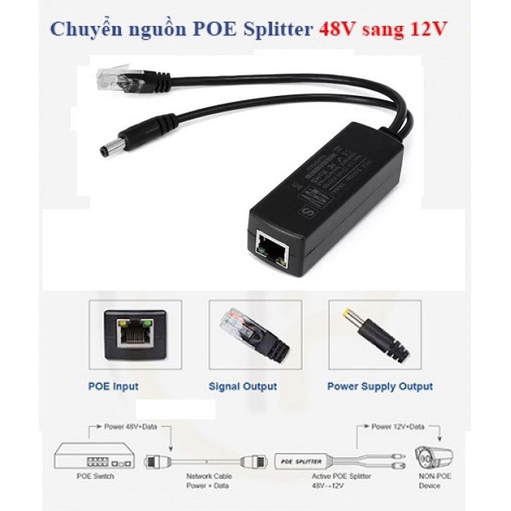 Bộ chuyển đổi Splitter Poe 48v sang 12v cho camera IP không Poe Splitter Poe.