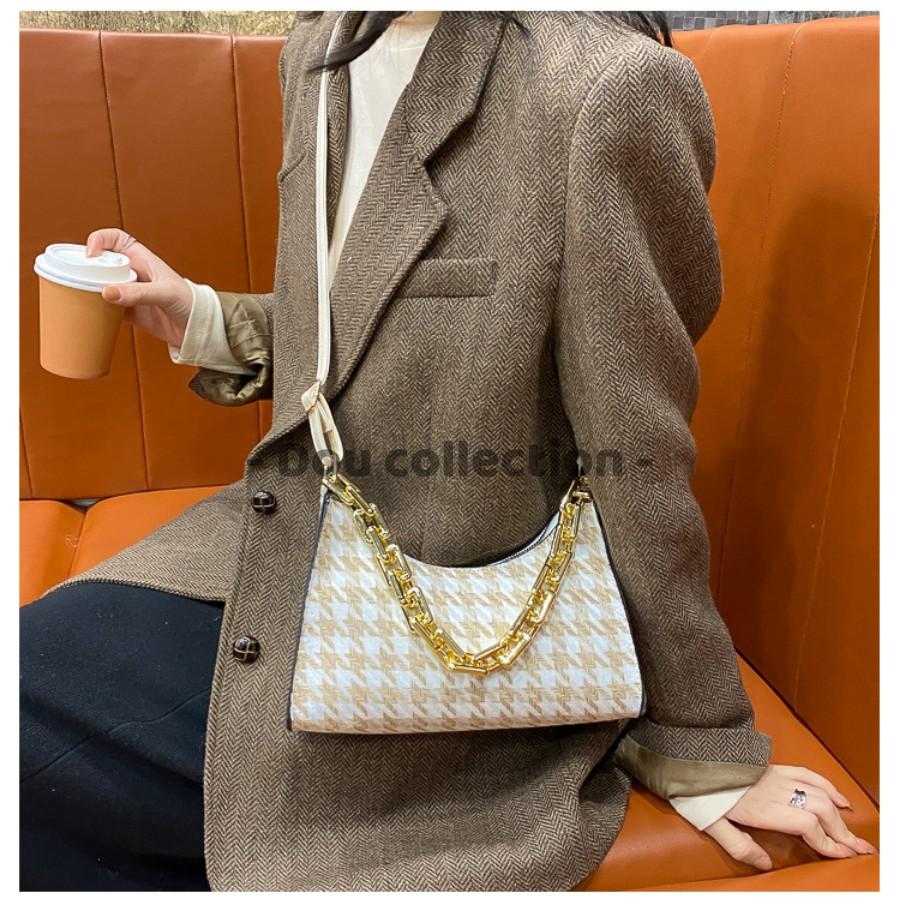 Túi Xách Đeo Chéo Thời Trang Thu Đông Phối Xích Họa Tiết HOUNDSTOOTH Sành Điệu - Mã XT031