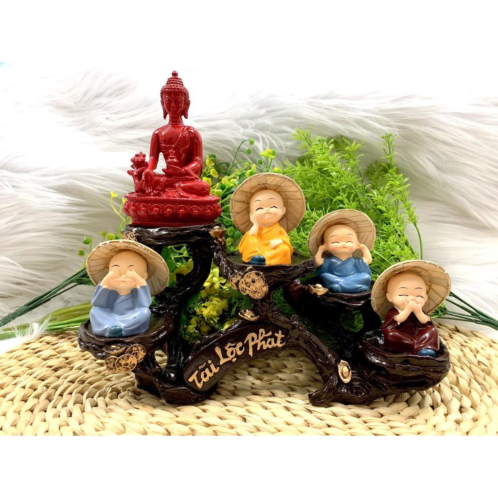 Full Set Tượng Phật Thích Ca + Đế Tượng Tài Lộc Phát + Chú Tiểu Nón Lá