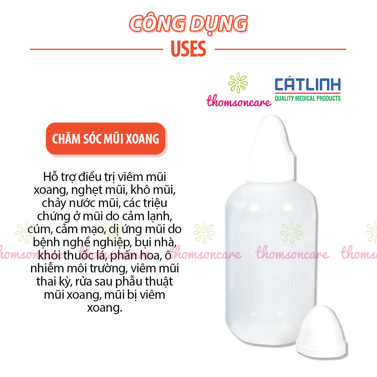 Bình rửa mũi SinuFresh Cát Linh - Tặng kèm 10 gói muối - Chính hãng, giảm xoang