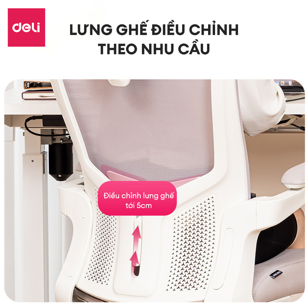 Ghế Xoay Văn Phòng Công Thái Học Cao Cấp Có Ngả Lưng 110 Độ Lưng Cánh Bướm Deli - Tựa Lưng Điều Chỉnh Được - Hỗ Trợ Đốt Sống Cổ Tối Ưu Tư Thế Ngồi - Ghế Giám Đốc Bảo Hành 3 Năm