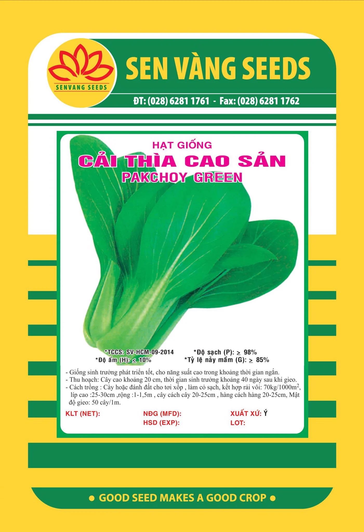 Hạt Giống Cải Thìa Sen Vàng Gói 20gram