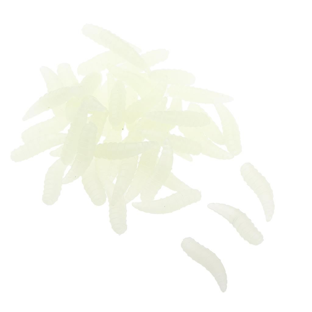 100 Pieces 16mm Glow Maggot Fishing Lures Soft Silicone Worm Cream Bait